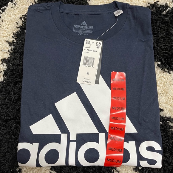 NWT Men Size Medium Adidas Short Sleeve Tee With Logo Print 100% Cotton In Navy - Picture 11 of 11